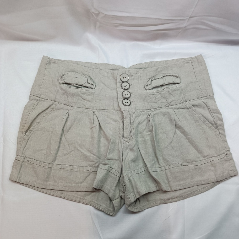 Arden‎ B Khaki Beige Linen Blend High Waisted Button Shorts Womens 10 Beach